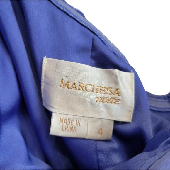 Marchesa Notte Ruffle Pleated One Shoulder Dress Blue Silk Organza Gown Size 4 - Picture 7 of 10